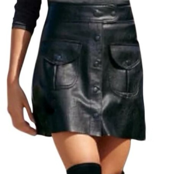 Cato Dresses & Skirts - CATO Black Faux Leather Mini Skirt w Front Pockets & Buttons